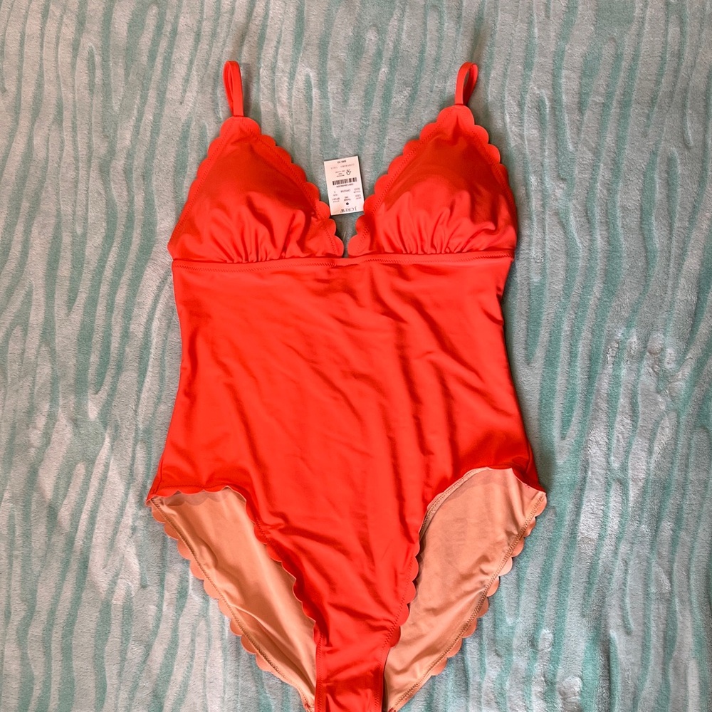NEW J.Crew scalloped Coral One Piece swimsuit